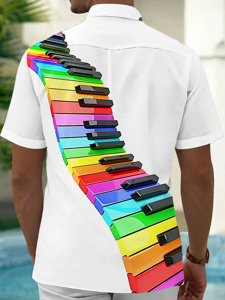 Oceanlyte Men's Graphic Rainbow Piano Keys Print Short Sleeve Shirt with Chest Pocket