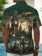 Oceanlyte Men's Short Sleeve Shirt - Victorian Architecture And Steampunk Elements Print with Chest Pocket