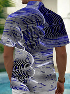 Oceanlyte Men's Patterned Abstract Wavy Lines Print Short Sleeve Shirt with Chest Pocket