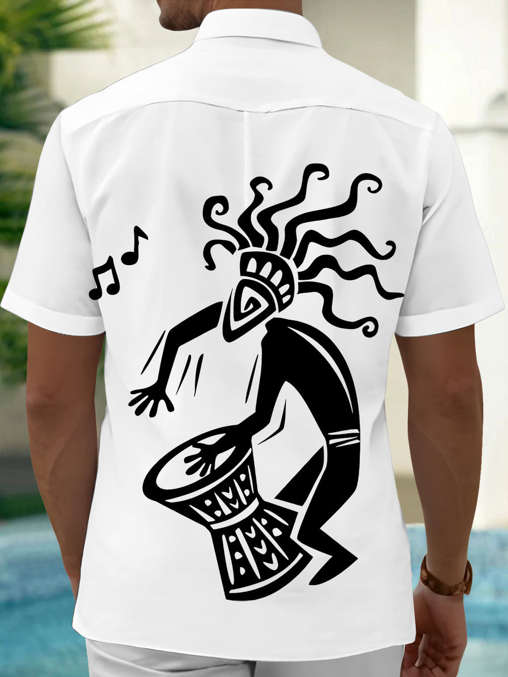 Oceanlyte Men's Graphic African Drummer Print Short Sleeve Shirt with Chest Pocket