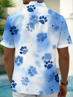 Oceanlyte Men's Tie Dye Blue Paw Print Tie Dye Pattern Short Sleeve Shirt with Chest Pocket
