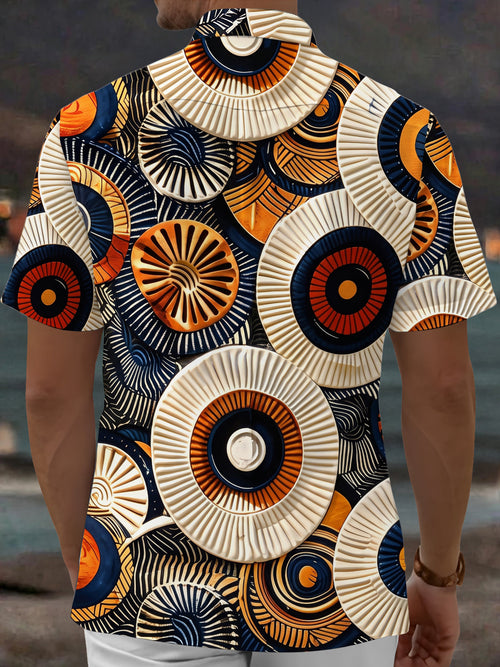 Oceanlyte Men's 3D 3D Relief Circles Print Short Sleeve Shirt with Chest Pocket