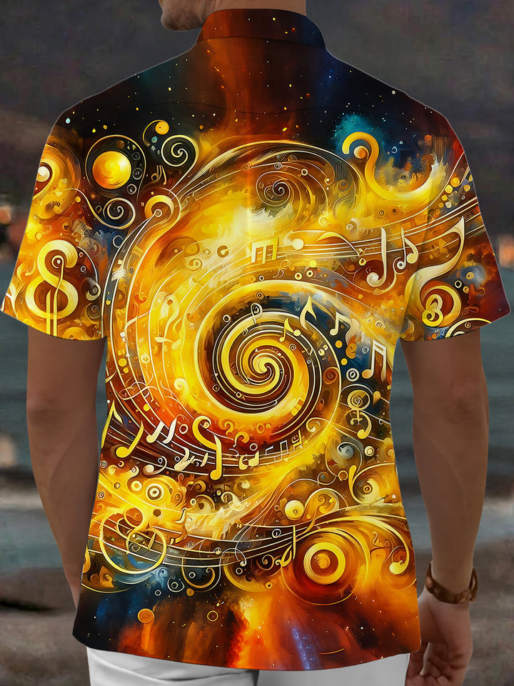 Oceanlyte Men's Graphic Musical Notes Print Short Sleeve Shirt with Chest Pocket