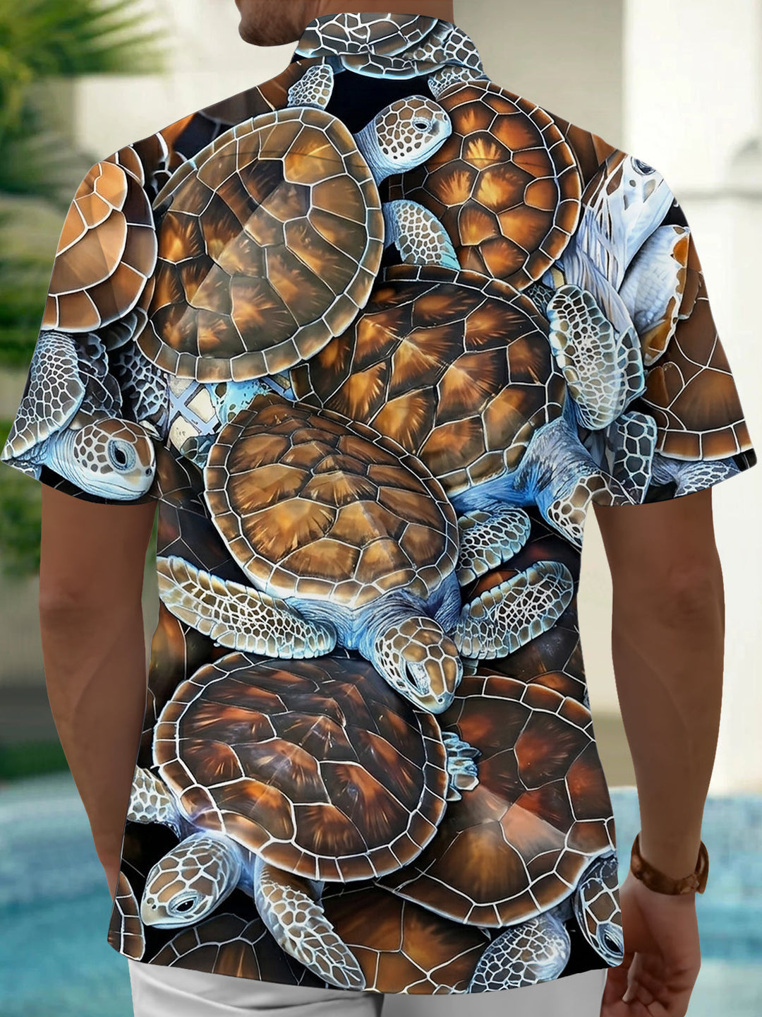 Oceanlyte Men's Hawaiian Sea Turtle Print Short Sleeve Shirt with Chest Pocket