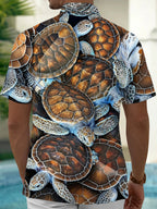Oceanlyte Men's Hawaiian Sea Turtle Print Short Sleeve Shirt with Chest Pocket