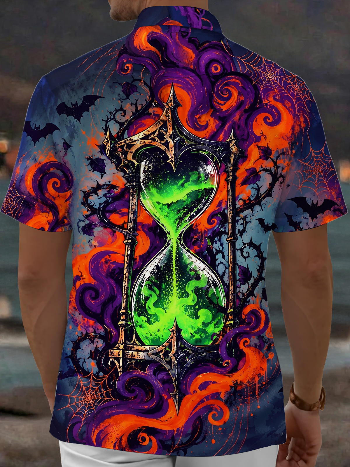 Oceanlyte Men's Short Sleeve Shirt - Halloween Gothic Hourglass With Green Liquid Print with Chest Pocket