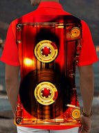 Oceanlyte Men's Vintage Style Cassette Tape Print Short Sleeve Shirt with Chest Pocket