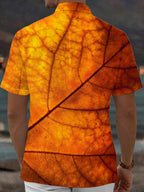 Oceanlyte Men's Printed Autumn Leaf Print Leaf Vein Pattern Short Sleeve Shirt with Chest Pocket