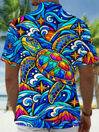Oceanlyte Men's Hawaiian Sea Turtle Print Short Sleeve Shirt with Chest Pocket