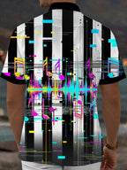 Oceanlyte Men's Musical Notes And Sound Waveform Print Short Sleeve Shirt with Chest Pocket