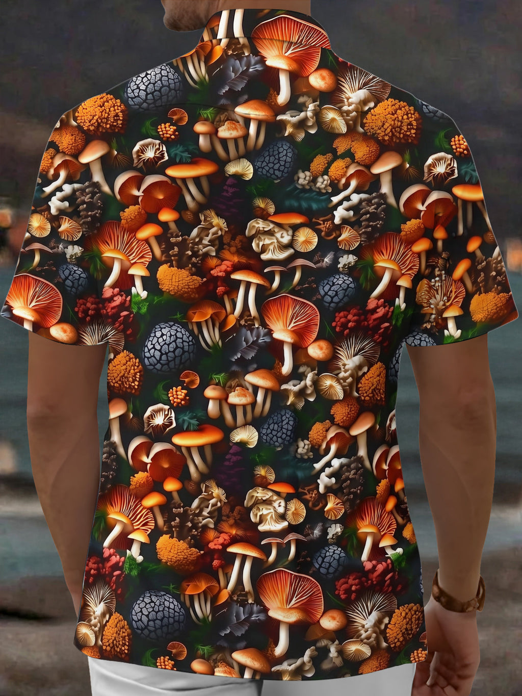 Oceanlyte Men's Hawaiian Mushroom Forest Print Short Sleeve Shirt with Chest Pocket