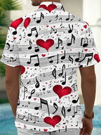Oceanlyte Men's Printed Musical Notes Print Red Hearts Print Short Sleeve Shirt with Chest Pocket