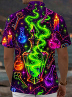 Oceanlyte Men's Graphic Magic Potion Bottles And Thorns Print Short Sleeve Shirt with Chest Pocket