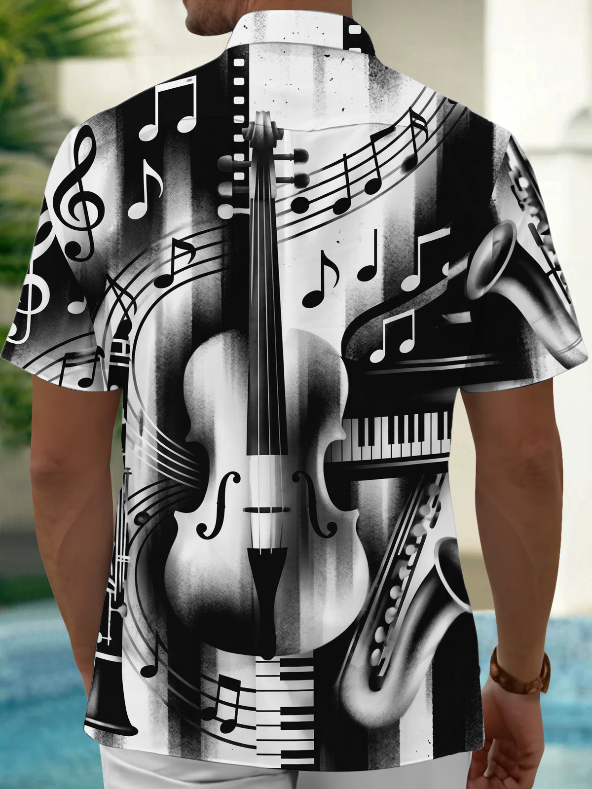 Oceanlyte Men's Graphic Musical Instruments Print Short Sleeve Shirt with Chest Pocket