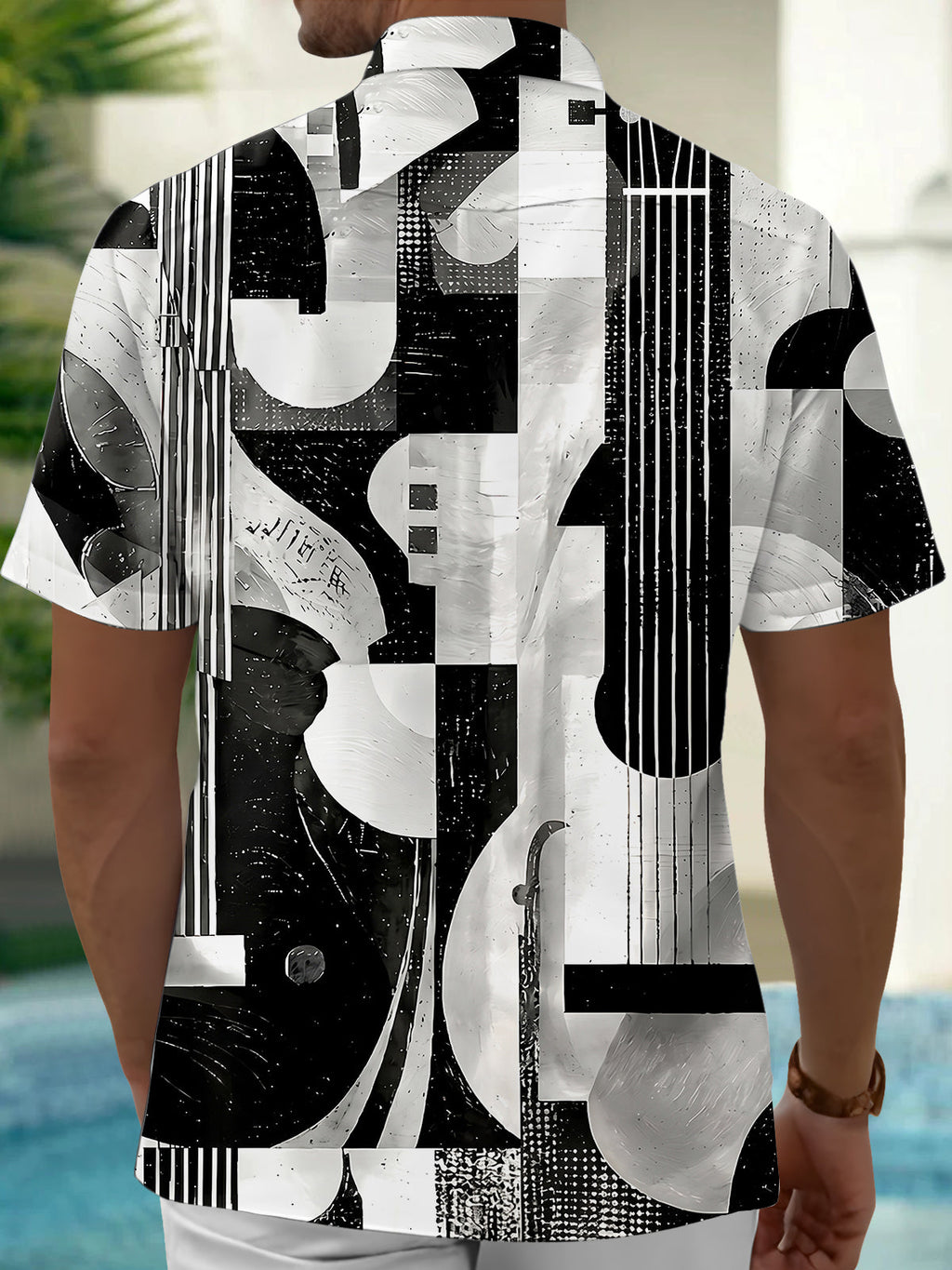 Oceanlyte Men's Graphic Abstract Guitar Print Short Sleeve Shirt with Chest Pocket
