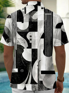 Oceanlyte Men's Graphic Abstract Guitar Print Short Sleeve Shirt with Chest Pocket