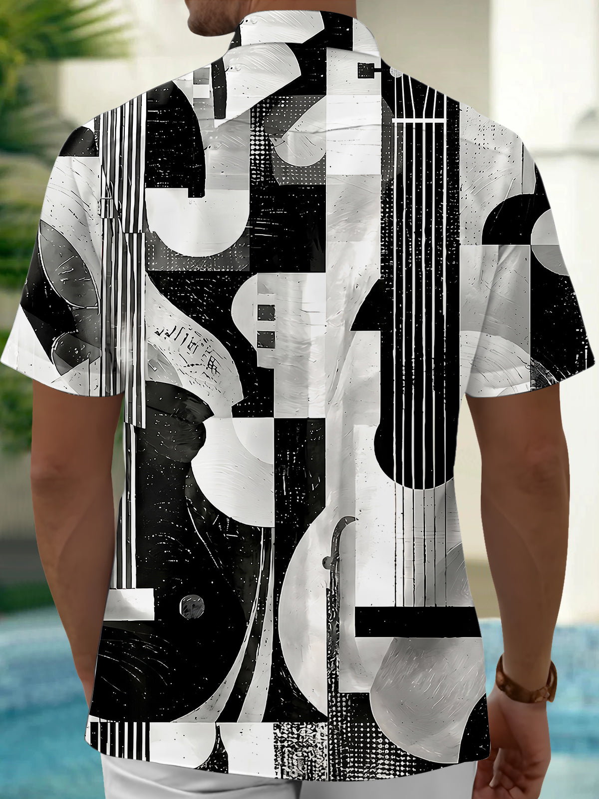 Oceanlyte Men's Graphic Abstract Guitar Print Short Sleeve Shirt with Chest Pocket