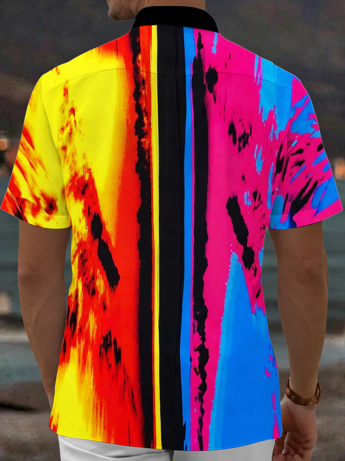 Oceanlyte Men's Tie Dye Colorful Abstract Tie Dye Print Short Sleeve Shirt with Chest Pocket