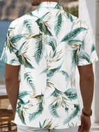 Oceanlyte Men's Hawaiian Tropical Leaf Print Short Sleeve Shirt with Chest Pocket