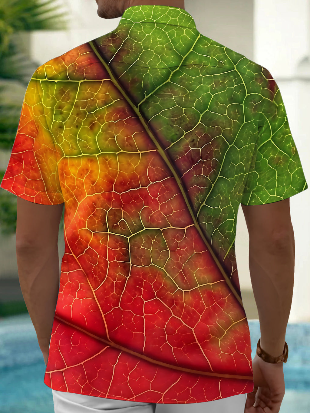 Oceanlyte Men's Printed Leaf Vein Pattern Gradient Leaf Print Short Sleeve Shirt with Chest Pocket