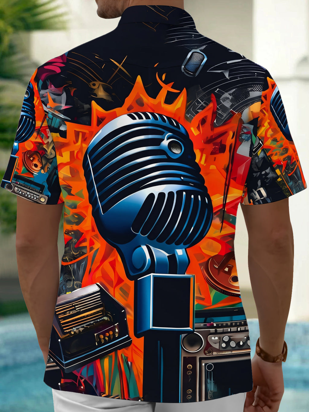 Oceanlyte Men's Graphic Abstract Fire Background Print Short Sleeve Shirt with Chest Pocket