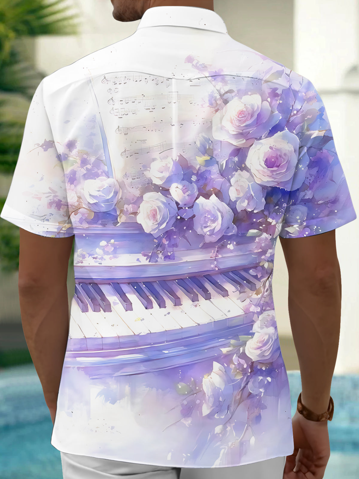 Oceanlyte Men's Printed Watercolor Roses Print Short Sleeve Shirt with Chest Pocket