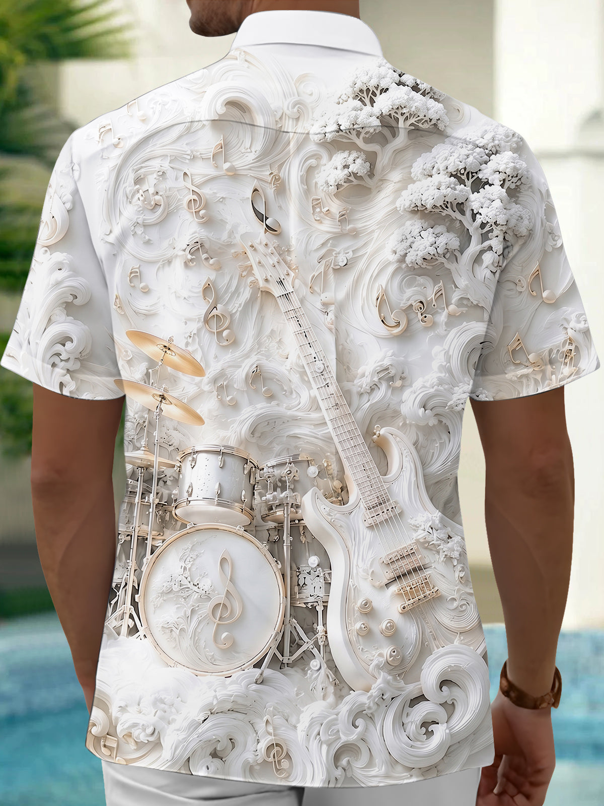 Oceanlyte Men's Graphic 3D Embossed Musical Instruments Print Short Sleeve Shirt with Chest Pocket