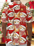 Oceanlyte Christmas Cat Cartoon Men's Pocket Short Sleeve Shirts