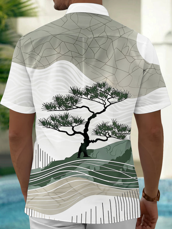 Oceanlyte Men's Graphic Tree Geometry Print Short Sleeve Shirt with Chest Pocket