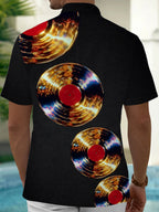 Oceanlyte Men's Vintage Style Vinyl Records Print Short Sleeve Shirt with Chest Pocket
