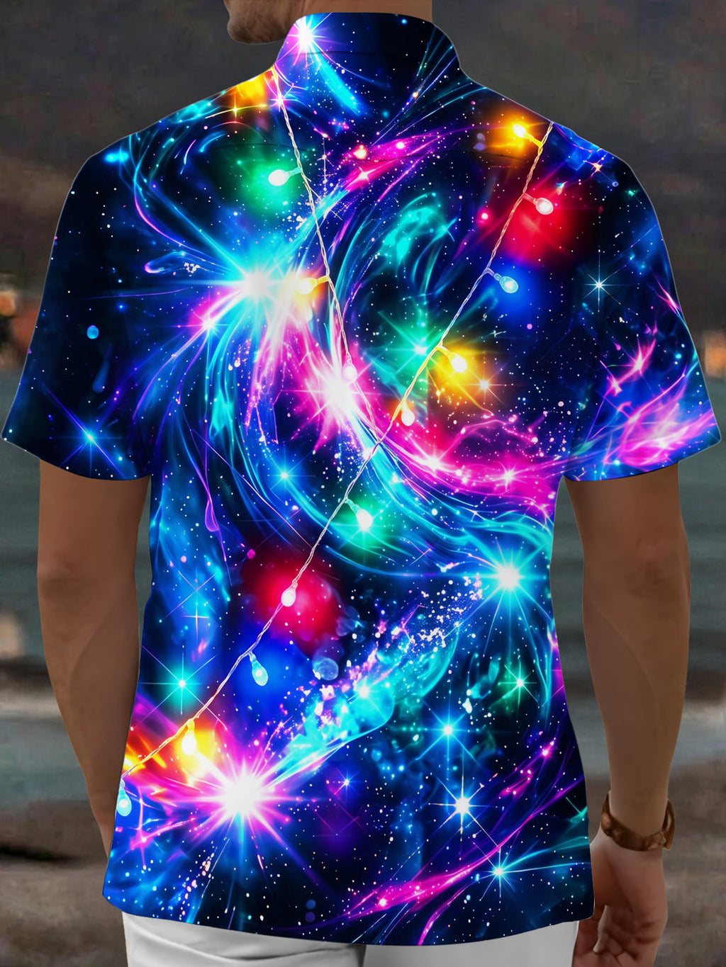 Oceanlyte Men's Hawaiian Galaxy Nebula Print Short Sleeve Shirt with Chest Pocket