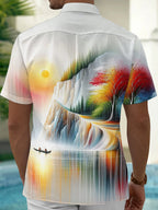 Oceanlyte Men's Printed Abstract Landscape Print Short Sleeve Shirt with Chest Pocket