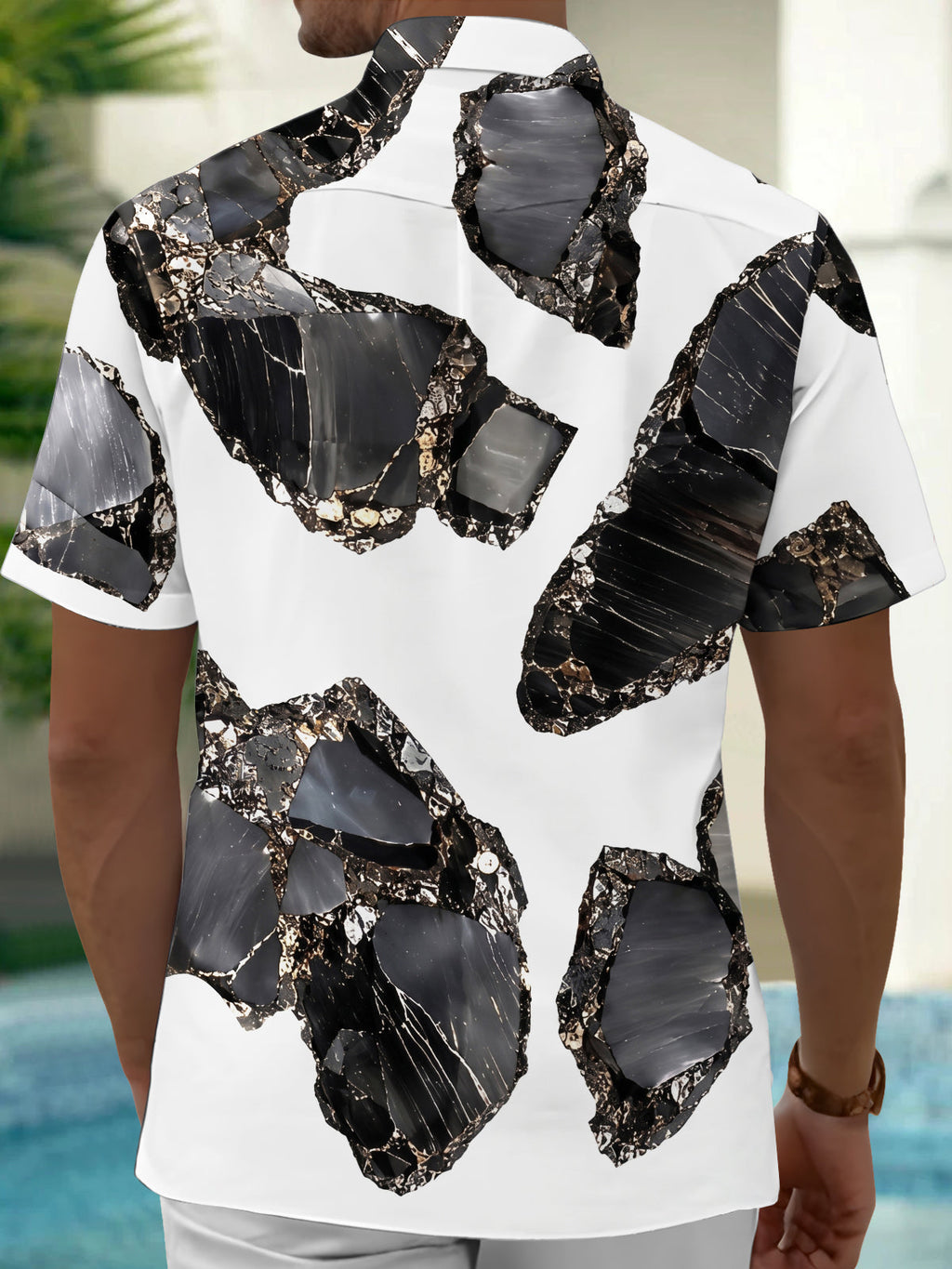 Oceanlyte Men's Printed Abstract Marble Pattern Short Sleeve Shirt with Chest Pocket