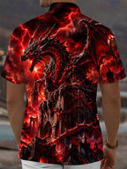 Oceanlyte Men's Graphic Dragon And Castle Print Short Sleeve Shirt with Chest Pocket