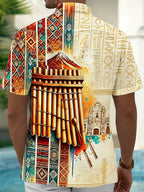 Oceanlyte Men's Printed Pan Flute Print Short Sleeve Shirt with Chest Pocket