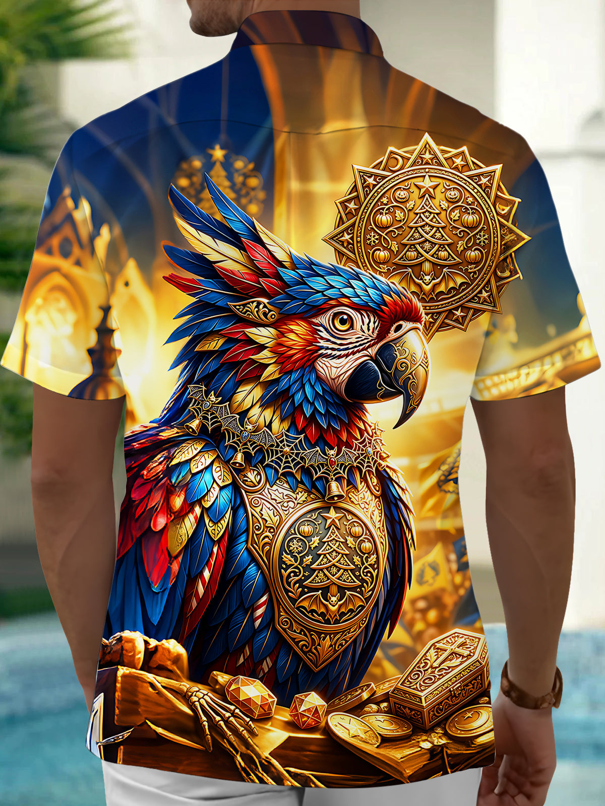 Oceanlyte Men's Graphic Christmas Parrot And Ornaments Print Short Sleeve Shirt