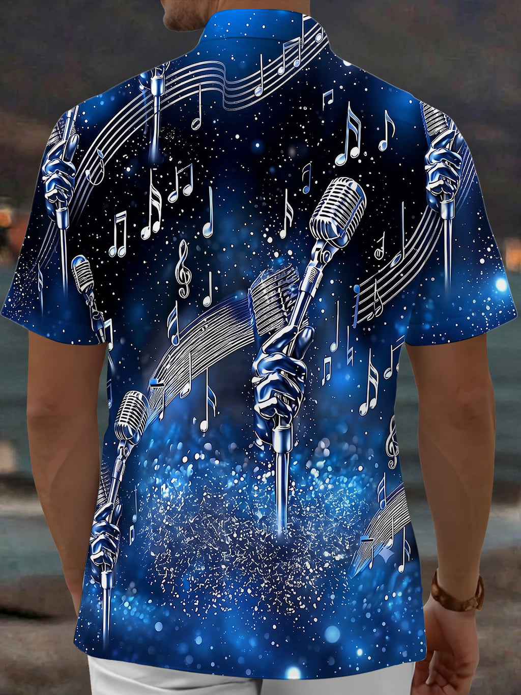 Oceanlyte Men's Graphic Microphone Print Short Sleeve Shirt with Chest Pocket