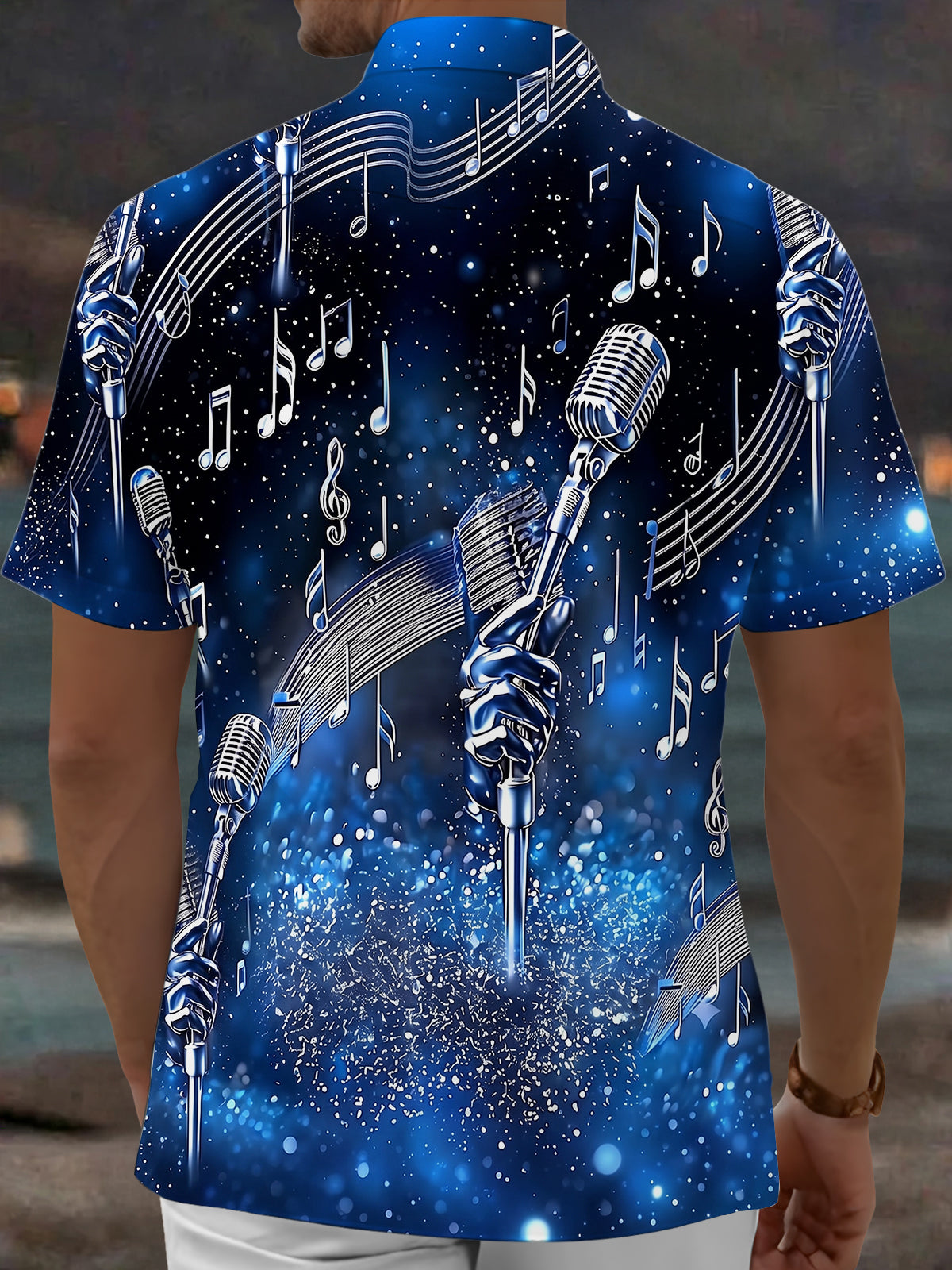 Oceanlyte Men's Graphic Microphone Print Short Sleeve Shirt with Chest Pocket