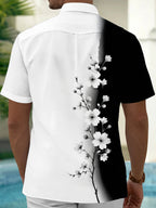 Oceanlyte Men's Floral Black And White Floral Branch Print Short Sleeve Shirt with Chest Pocket