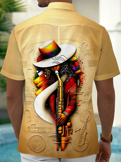 Oceanlyte Jazz Saxophone Player Men's Short Sleeve Shirt with Chest Pocket