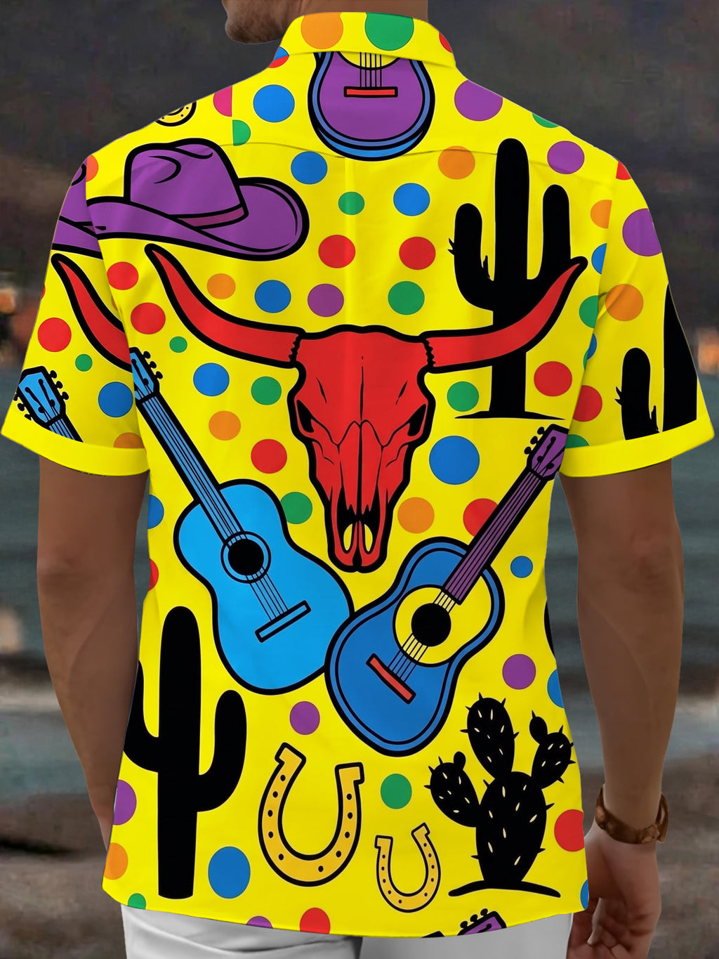 Oceanlyte Men's Printed Western Cow Skull Print Short Sleeve Shirt with Chest Pocket