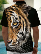 Oceanlyte Men's Hawaiian Tiger Face Print Short Sleeve Shirt with Chest Pocket