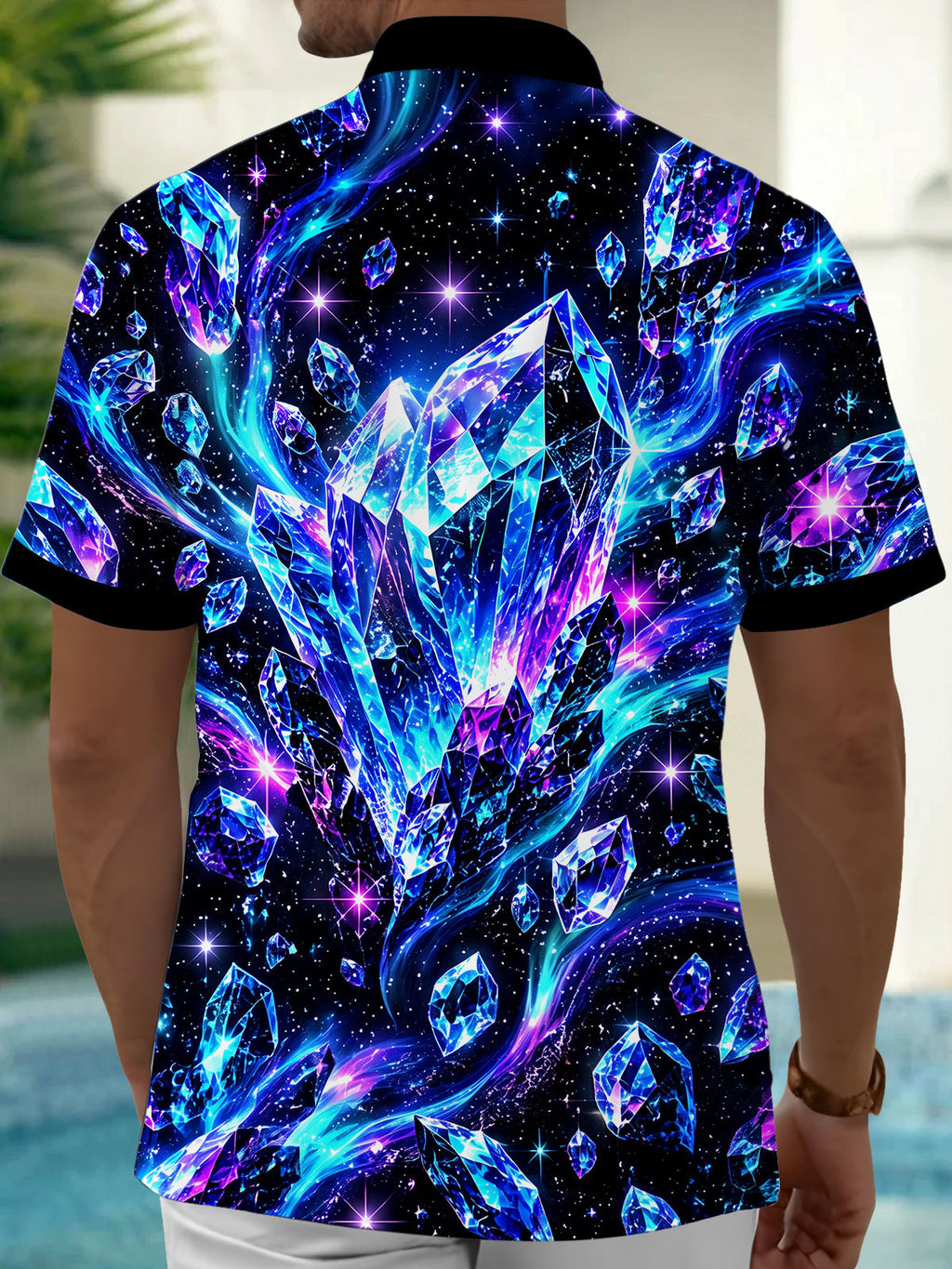 Oceanlyte Men's Hawaiian Crystal Gems And Galaxy Nebula Print Short Sleeve Shirt with Chest Pocket
