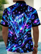 Oceanlyte Men's Hawaiian Crystal Gems And Galaxy Nebula Print Short Sleeve Shirt with Chest Pocket