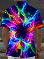 Oceanlyte Men's Hawaiian Neon Fractal Flower Print Short Sleeve Shirt with Chest Pocket