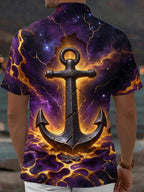 Oceanlyte Men's Hawaiian Galaxy Anchor With Lava Cracks Print Short Sleeve Shirt with Chest Pocket
