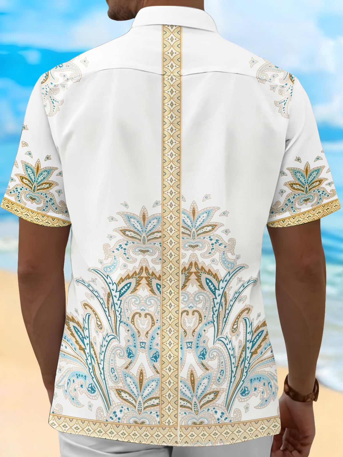 Oceanlyte Men's Vintage Style Paisley Floral Print Short Sleeve Shirt with Chest Pocket