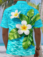 Oceanlyte Men's Hawaiian Plumeria Flower Print Short Sleeve Shirt with Chest Pocket