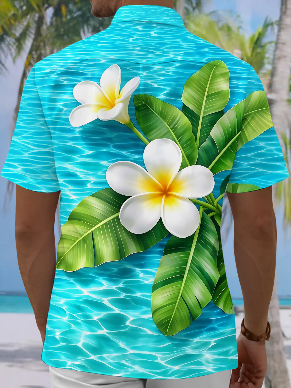 Oceanlyte Men's Hawaiian Plumeria Flower Print Short Sleeve Shirt with Chest Pocket