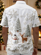 Oceanlyte Men's Graphic Christmas Winter Scene Print Short Sleeve Shirt with Chest Pocket